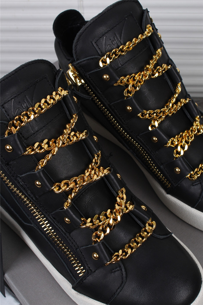 High Quality Giuseppe Zanotti Black And Gold Chain London Birel Sneakers