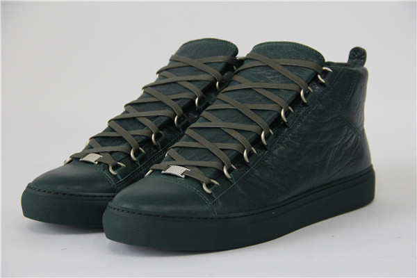 High Quality Dark Green  Now  2016 New Balenciaga Arena High Top Creased Leather Sneakers