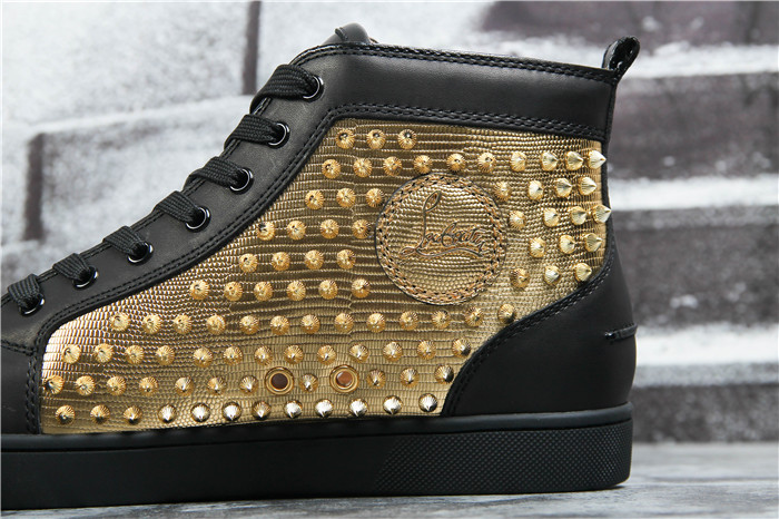 High Quality Christian Louboutin Yang Louis Flat Gold Leather Laminato Black Sneakers