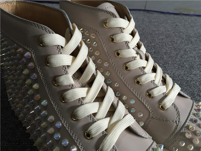 High Quality Christian Louboutin White Ivory Louis Spikes Flat High-Top Sneakers