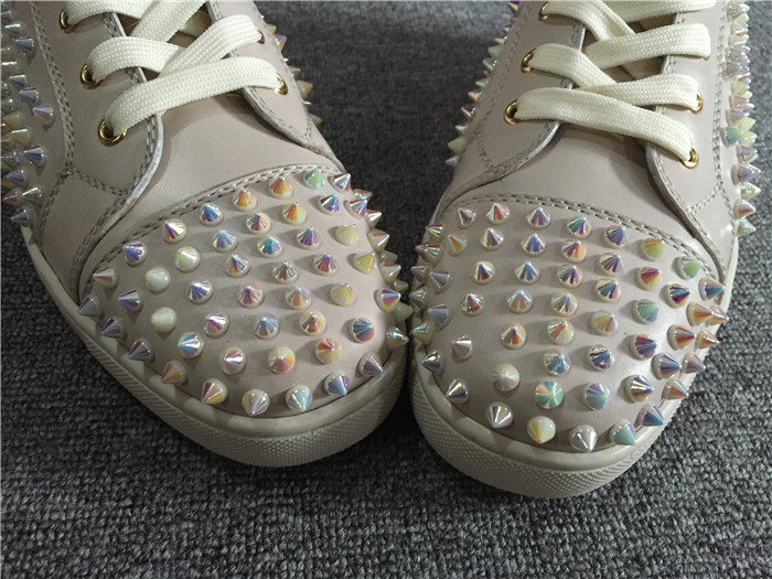 High Quality Christian Louboutin White Ivory Louis Spikes Flat High-Top Sneakers