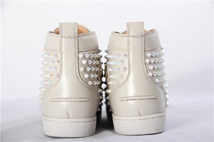 High Quality Christian Louboutin White Ivory Louis Spikes Flat High-Top Sneakers