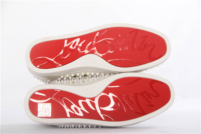 High Quality Christian Louboutin White Ivory Louis Spikes Flat High-Top Sneakers