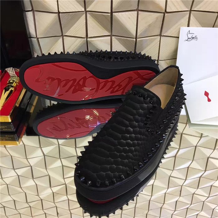 High Quality Christian Louboutin Spikes Python Leather Flat Boat Sneaker