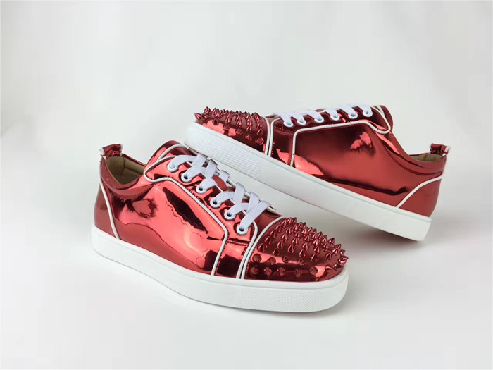 High Quality Christian Louboutin Spikes Patent Leather Flat Low Top Red Sneakers