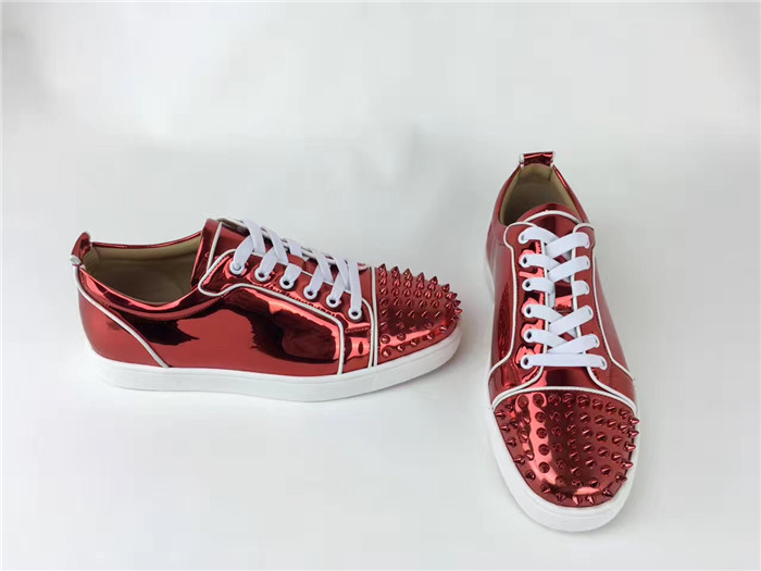 High Quality Christian Louboutin Spikes Patent Leather Flat Low Top Red Sneakers