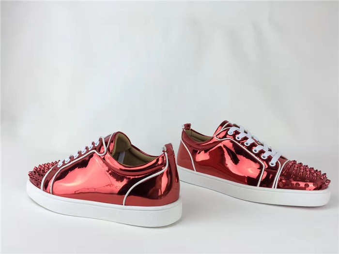 High Quality Christian Louboutin Spikes Patent Leather Flat Low Top Red Sneakers