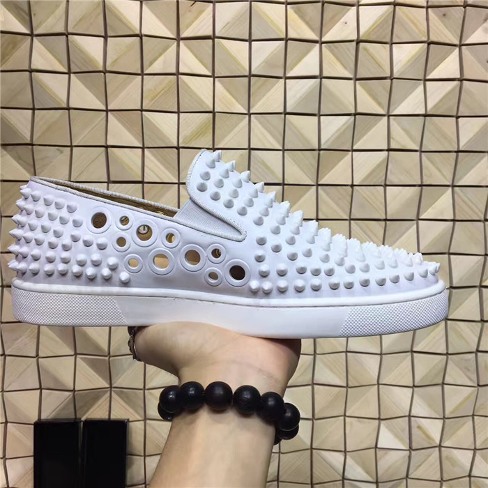 High Quality Christian Louboutin Spikes Holes Boat White Sneakers