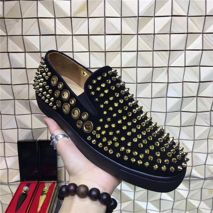 High Quality Christian Louboutin Spikes Holes Boat Black Sneakers