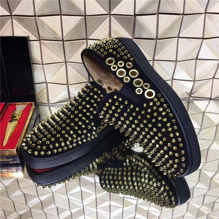 High Quality Christian Louboutin Spikes Holes Boat Black Sneakers