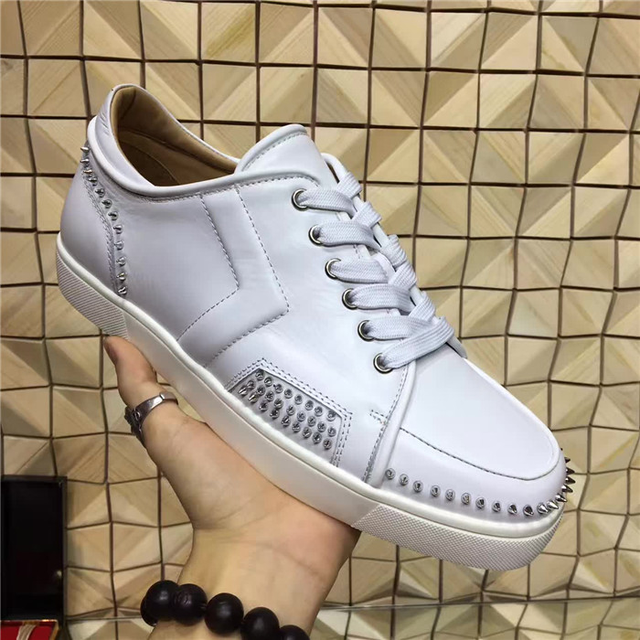 High Quality Christian Louboutin Sliver Spikes White Low Top Sneakers