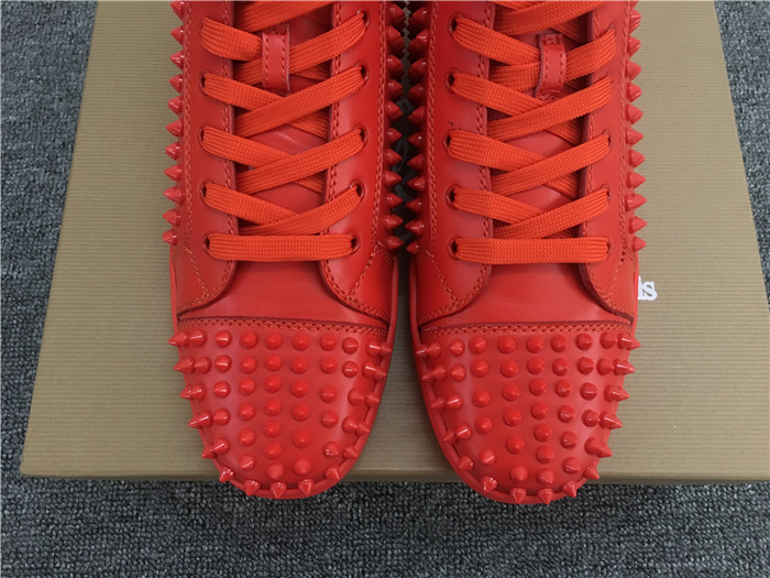 High Quality Christian Louboutin Red Louis Spikes Flat High-Top Men Sneakers