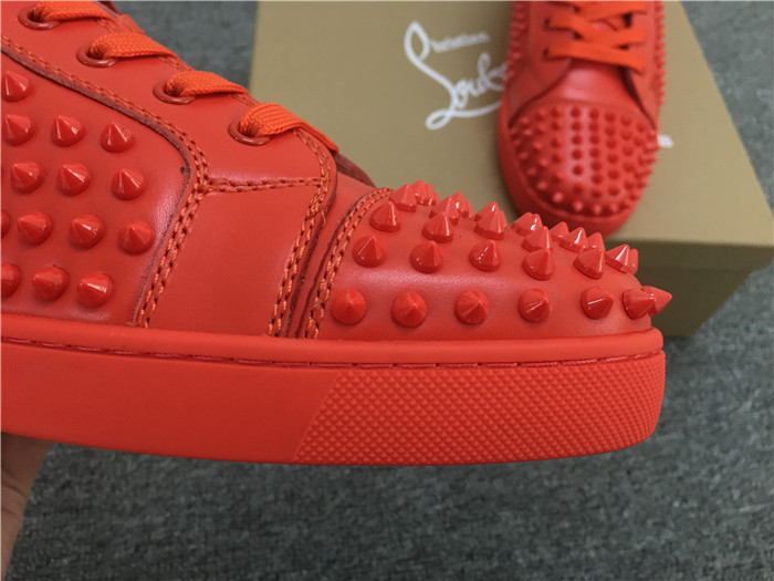 High Quality Christian Louboutin Red Louis Spikes Flat High-Top Men Sneakers