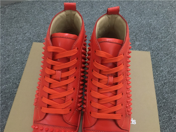 High Quality Christian Louboutin Red Louis Spikes Flat High-Top Men Sneakers
