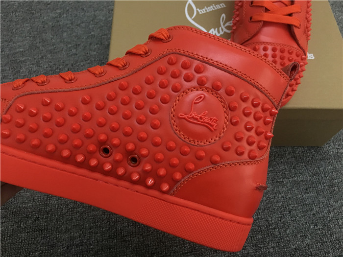 High Quality Christian Louboutin Red Louis Spikes Flat High-Top Men Sneakers