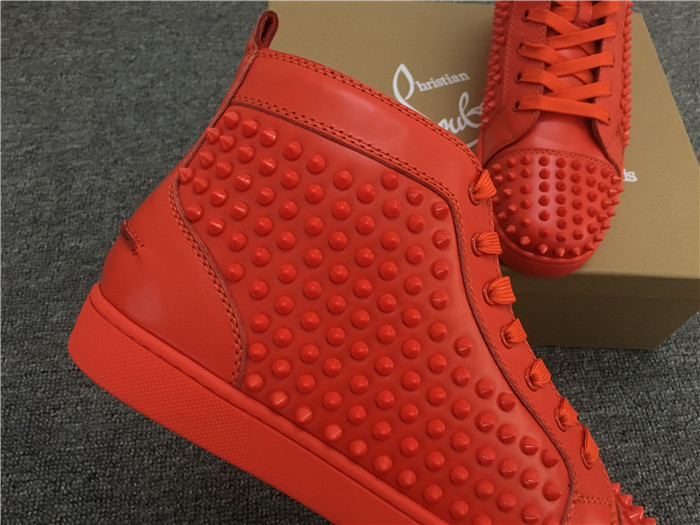 High Quality Christian Louboutin Red Louis Spikes Flat High-Top Men Sneakers