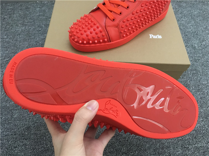 High Quality Christian Louboutin Red Louis Spikes Flat High-Top Men Sneakers