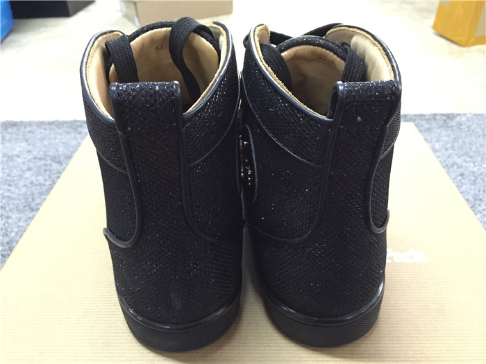 High Quality Christian Louboutin Rantus Orlato Glitter Flat Mens High Top Black Sneaker