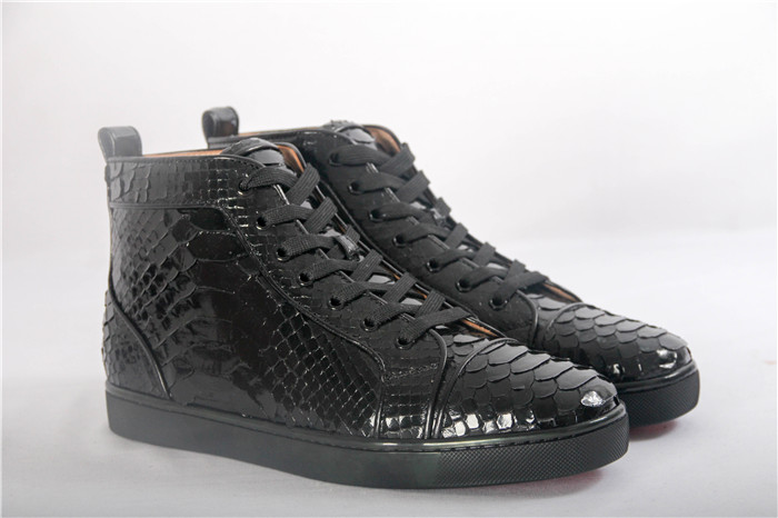 High Quality Christian Louboutin Mens Louis Flat High Top Real Snakeskin Sneaker