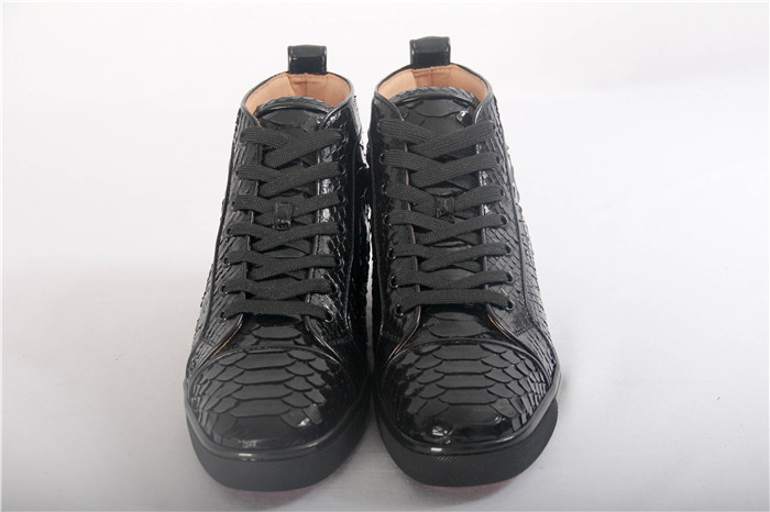 High Quality Christian Louboutin Mens Louis Flat High Top Real Snakeskin Sneaker