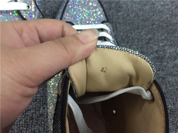 High Quality Christian Louboutin Mens High Top Rantus Orlato Glitter Disco Ball Glitter Sneaker