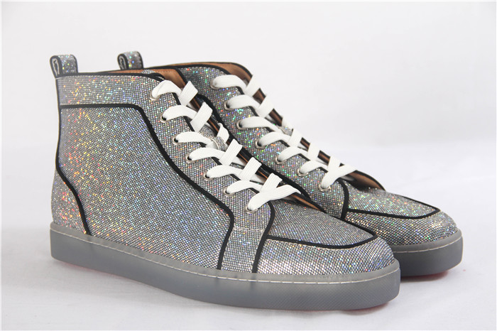 High Quality Christian Louboutin Mens High Top Rantus Orlato Glitter Disco Ball Glitter Sneaker