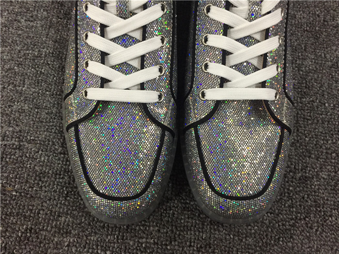 High Quality Christian Louboutin Mens High Top Rantus Orlato Glitter Disco Ball Glitter Sneaker