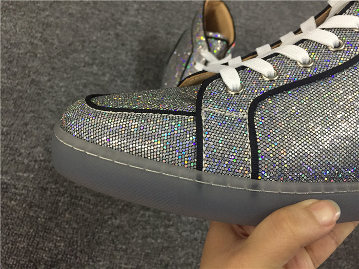 High Quality Christian Louboutin Mens High Top Rantus Orlato Glitter Disco Ball Glitter Sneaker