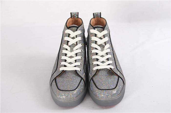 High Quality Christian Louboutin Mens High Top Rantus Orlato Glitter Disco Ball Glitter Sneaker