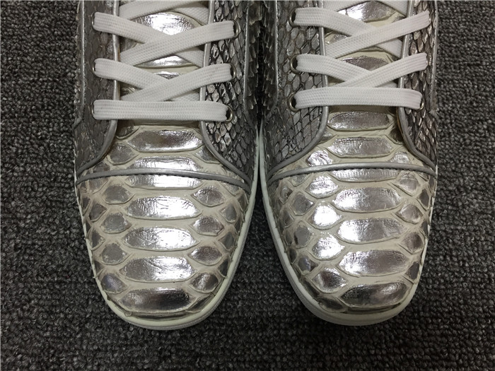 High Quality Christian Louboutin Mens Flat High Top Real Snakeskin Silver Sneaker