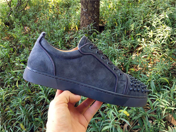 High Quality Christian Louboutin Louis Suede Blue Grey Low Top Men Sneakers