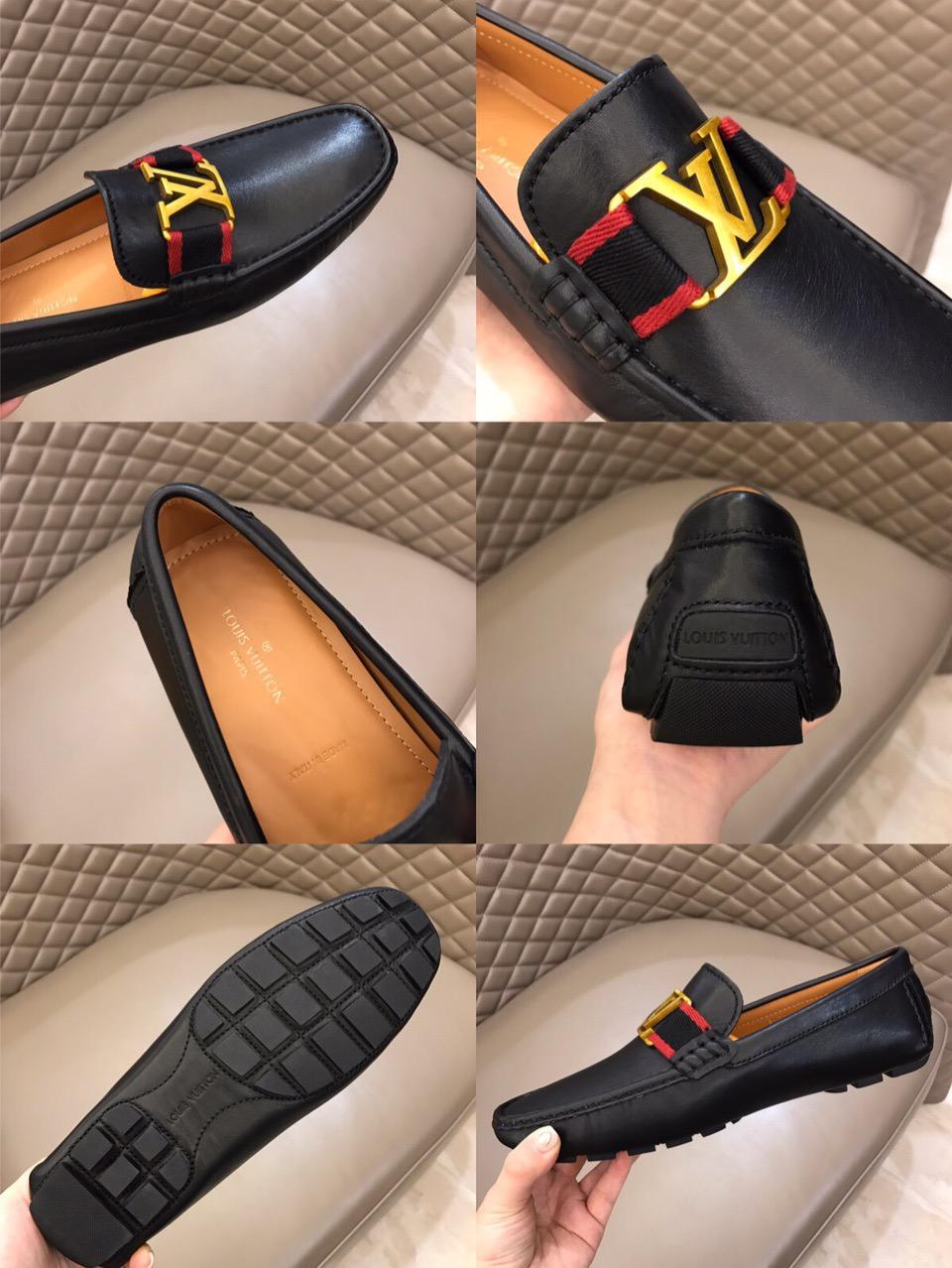 lv Black Bright leather Loafers With Golden Buckle MS02800