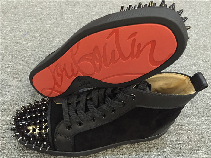 High Quality Christian Louboutin Louis Spikes Men Flat Black Suede Sneakers