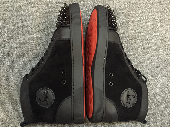 High Quality Christian Louboutin Louis Spikes Men Flat Black Suede Sneakers