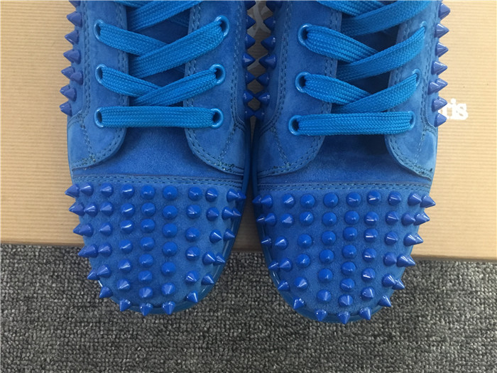 High Quality Christian Louboutin Louis Spikes Blue Veau Velours Sneakers
