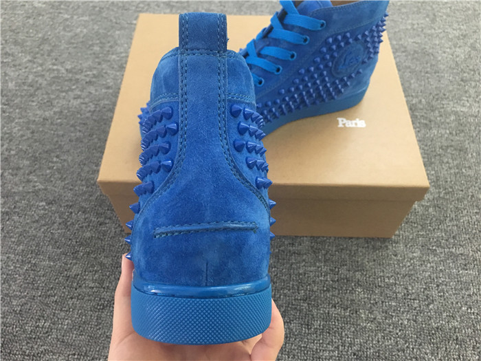 High Quality Christian Louboutin Louis Spikes Blue Veau Velours Sneakers