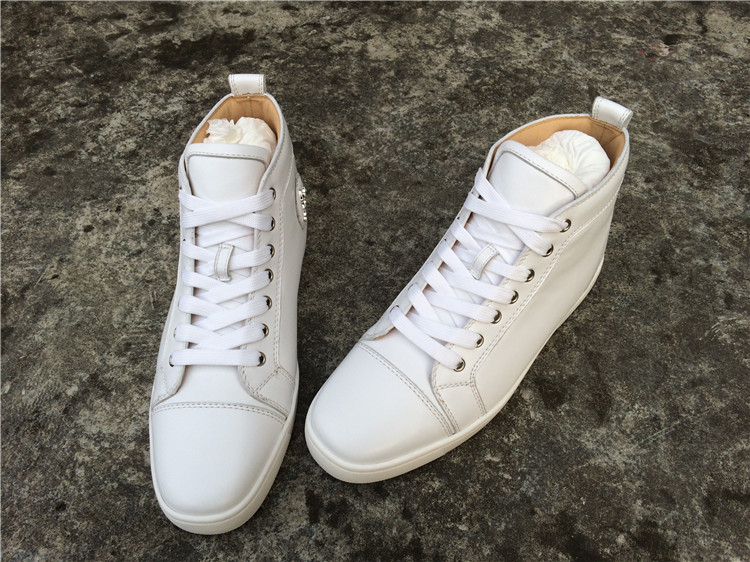 High Quality Christian Louboutin Louis Spike Men Flat High Top White Sneaker Glossy Red Sole