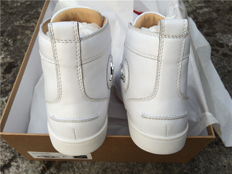 High Quality Christian Louboutin Louis Spike Men Flat High Top White Sneaker Glossy Red Sole