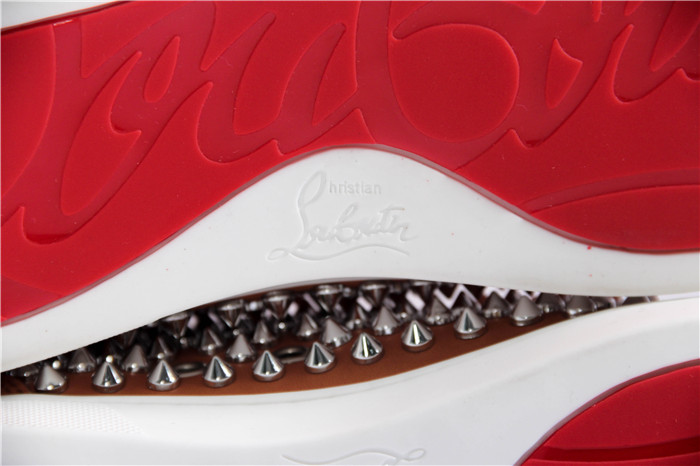 High Quality Christian Louboutin Louis Spike Men Flat High Top Noisette Sneaker Glossy Red Sole