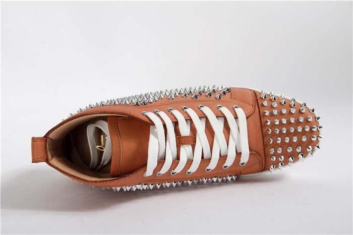 High Quality Christian Louboutin Louis Spike Men Flat High Top Noisette Sneaker Glossy Red Sole