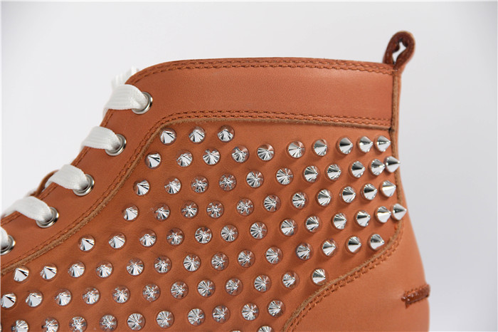 High Quality Christian Louboutin Louis Spike Men Flat High Top Noisette Sneaker Glossy Red Sole