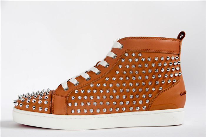 High Quality Christian Louboutin Louis Spike Men Flat High Top Noisette Sneaker Glossy Red Sole