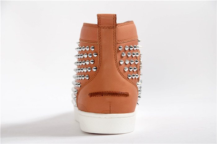 High Quality Christian Louboutin Louis Spike Men Flat High Top Noisette Sneaker Glossy Red Sole