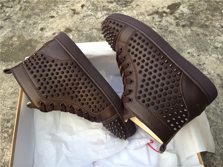 High Quality Christian Louboutin Louis Spike Men Flat High Top Cramoisi Sneaker Glossy Red Sole