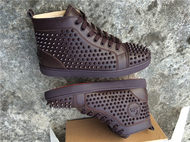 High Quality Christian Louboutin Louis Spike Men Flat High Top Cramoisi Sneaker Glossy Red Sole