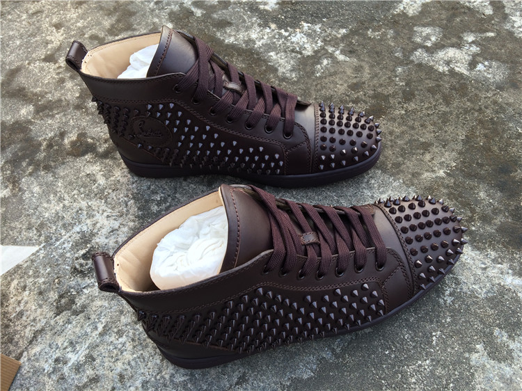 High Quality Christian Louboutin Louis Spike Men Flat High Top Cramoisi Sneaker Glossy Red Sole