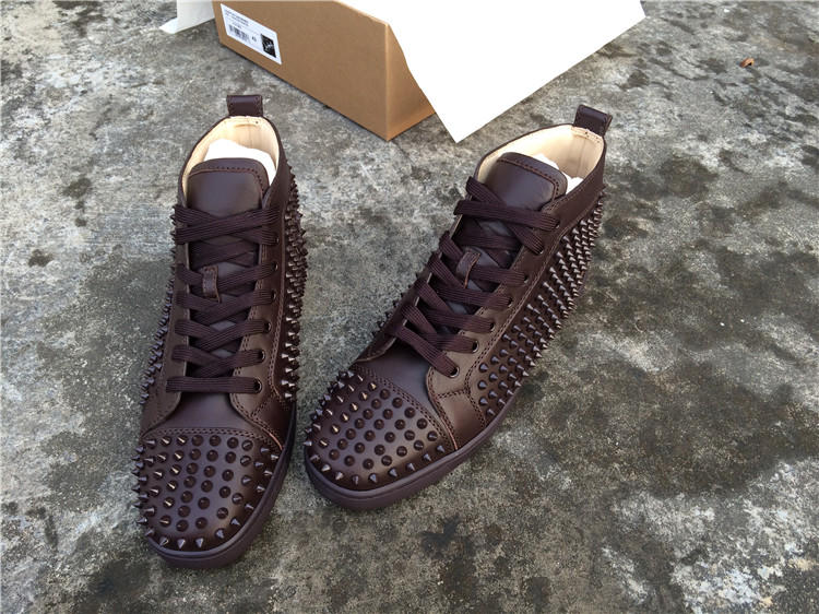 High Quality Christian Louboutin Louis Spike Men Flat High Top Cramoisi Sneaker Glossy Red Sole