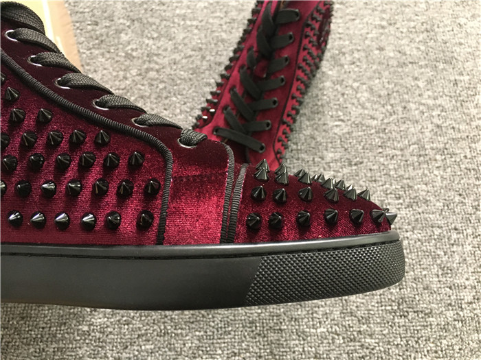 High Quality Christian Louboutin Louis Orlato Spikes Velvet With Glossy Red Sole