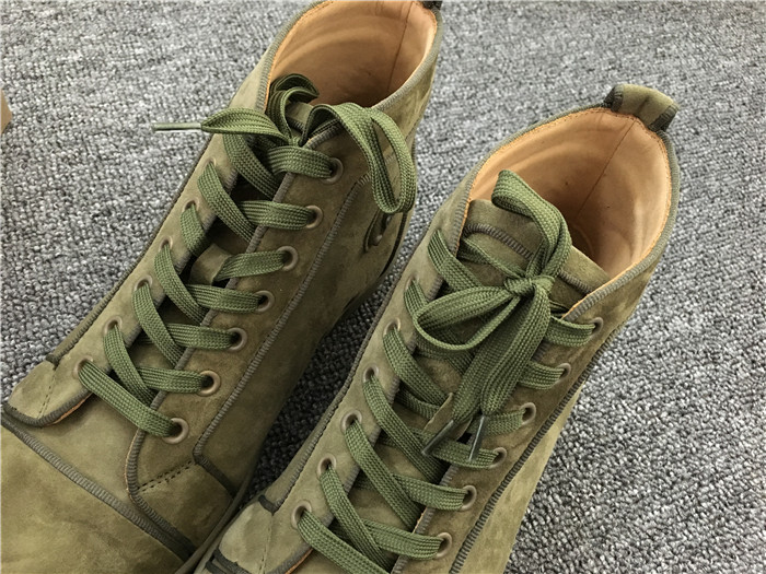 High Quality Christian Louboutin Louis Orlato Flat High Top Suede Sneaker In Poivre Vert Color