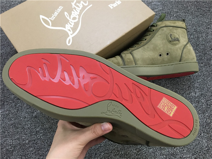 High Quality Christian Louboutin Louis Orlato Flat High Top Suede Sneaker In Poivre Vert Color